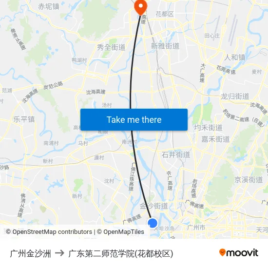 广州金沙洲 to 广东第二师范学院(花都校区) map