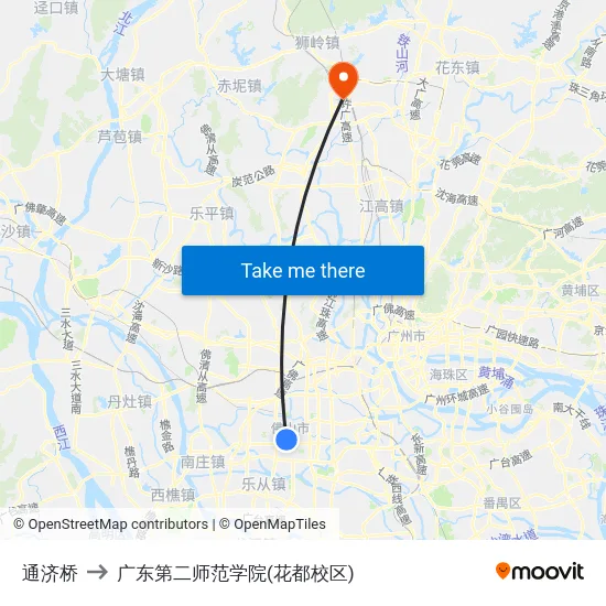 通济桥 to 广东第二师范学院(花都校区) map