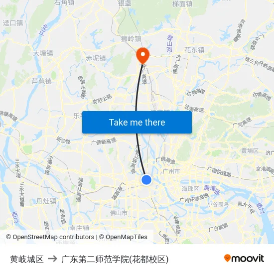 黄岐城区 to 广东第二师范学院(花都校区) map