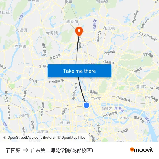 石围塘 to 广东第二师范学院(花都校区) map