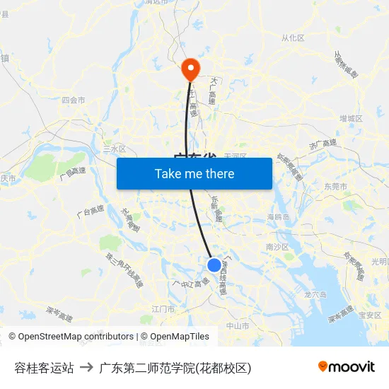 容桂客运站 to 广东第二师范学院(花都校区) map