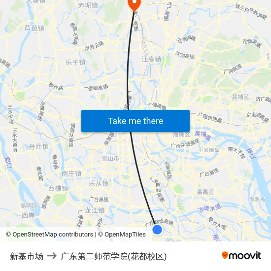 新基市场 to 广东第二师范学院(花都校区) map