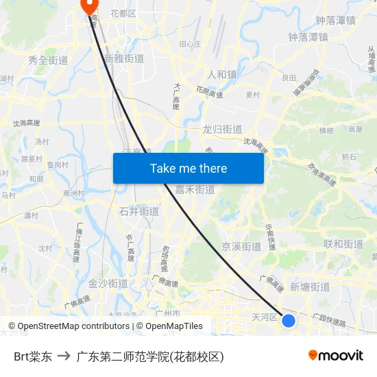 Brt棠东 to 广东第二师范学院(花都校区) map