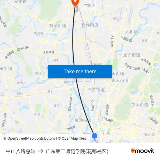 中山八路总站 to 广东第二师范学院(花都校区) map