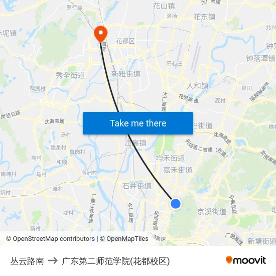丛云路南 to 广东第二师范学院(花都校区) map