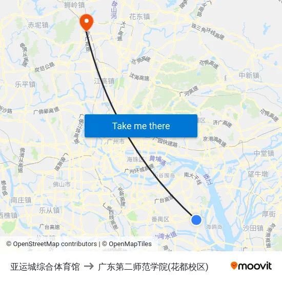 亚运城综合体育馆 to 广东第二师范学院(花都校区) map
