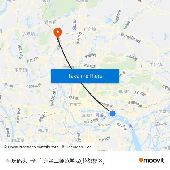 鱼珠码头 to 广东第二师范学院(花都校区) map