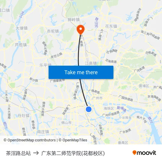 茶滘路总站 to 广东第二师范学院(花都校区) map