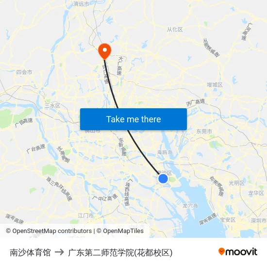 南沙体育馆 to 广东第二师范学院(花都校区) map