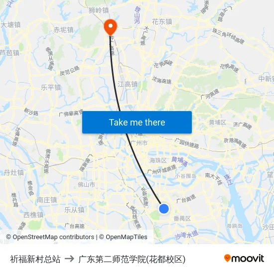 祈福新村总站 to 广东第二师范学院(花都校区) map