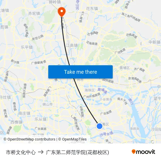 市桥文化中心 to 广东第二师范学院(花都校区) map