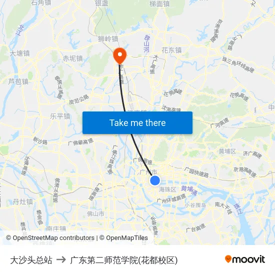 大沙头总站 to 广东第二师范学院(花都校区) map