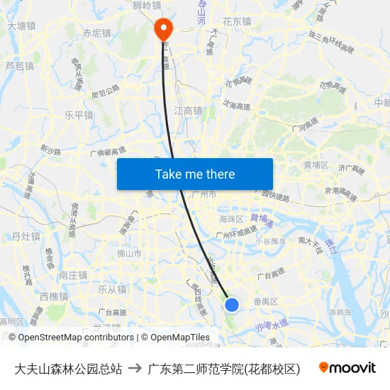大夫山森林公园总站 to 广东第二师范学院(花都校区) map