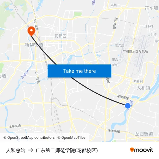 人和总站 to 广东第二师范学院(花都校区) map