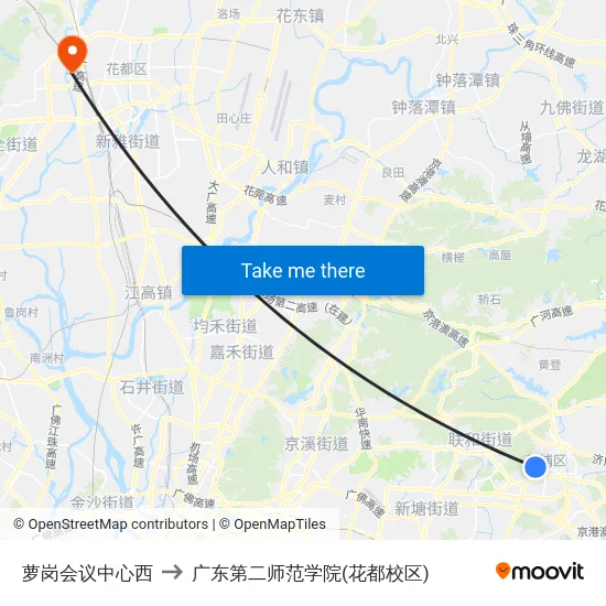 萝岗会议中心西 to 广东第二师范学院(花都校区) map