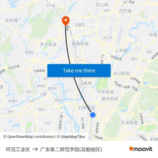环滘工业区 to 广东第二师范学院(花都校区) map