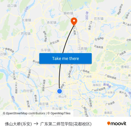 佛山大桥(乐安) to 广东第二师范学院(花都校区) map