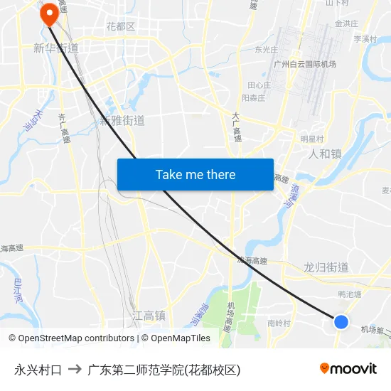 永兴村口 to 广东第二师范学院(花都校区) map
