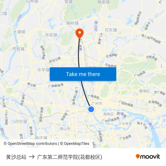 黄沙总站 to 广东第二师范学院(花都校区) map