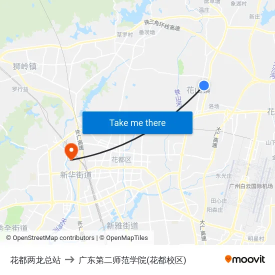 花都两龙总站 to 广东第二师范学院(花都校区) map