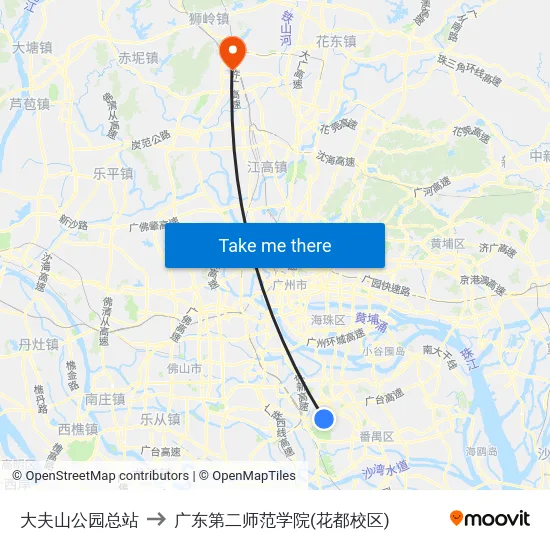 大夫山公园总站 to 广东第二师范学院(花都校区) map