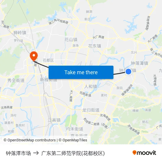 钟落潭市场 to 广东第二师范学院(花都校区) map