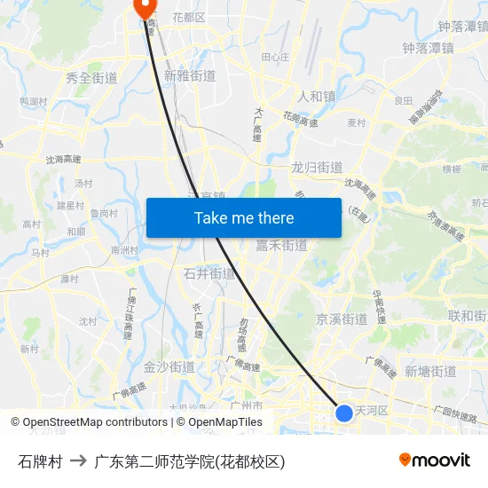 石牌村 to 广东第二师范学院(花都校区) map