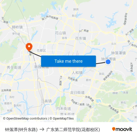 钟落潭(钟升东路) to 广东第二师范学院(花都校区) map