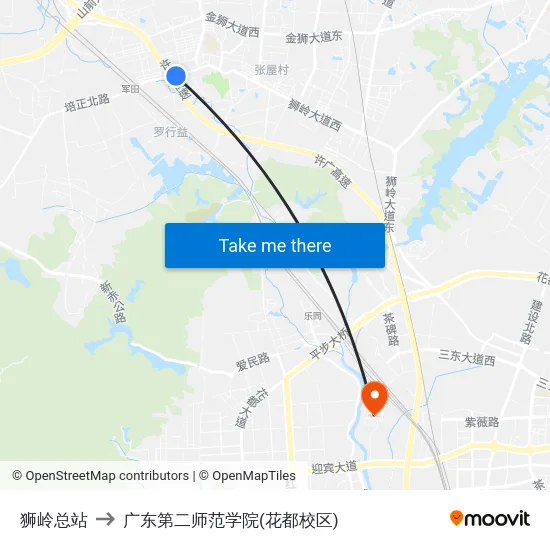 狮岭总站 to 广东第二师范学院(花都校区) map