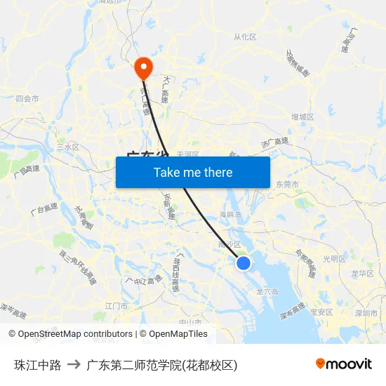 珠江中路 to 广东第二师范学院(花都校区) map