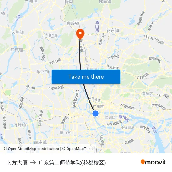南方大厦 to 广东第二师范学院(花都校区) map