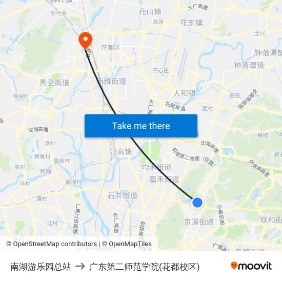 南湖游乐园总站 to 广东第二师范学院(花都校区) map