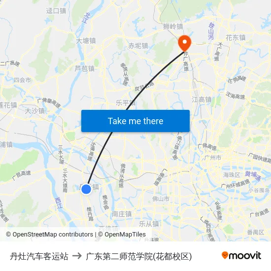 丹灶汽车客运站 to 广东第二师范学院(花都校区) map