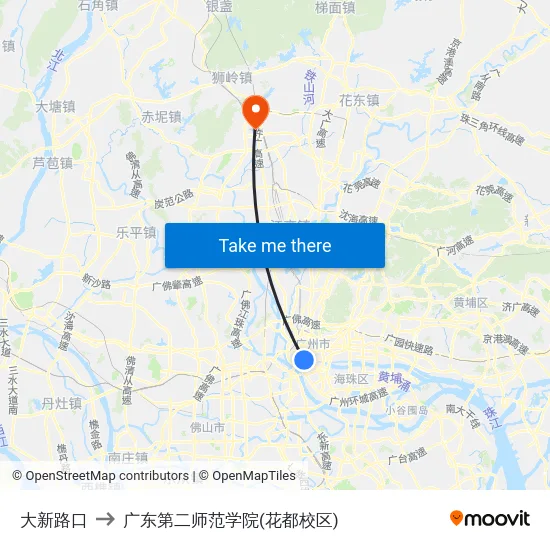 大新路口 to 广东第二师范学院(花都校区) map