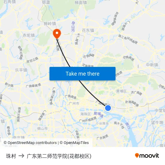 珠村 to 广东第二师范学院(花都校区) map