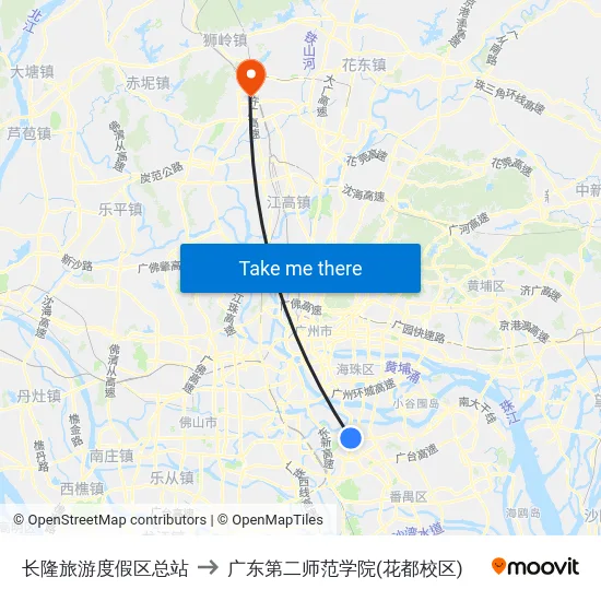 长隆旅游度假区总站 to 广东第二师范学院(花都校区) map