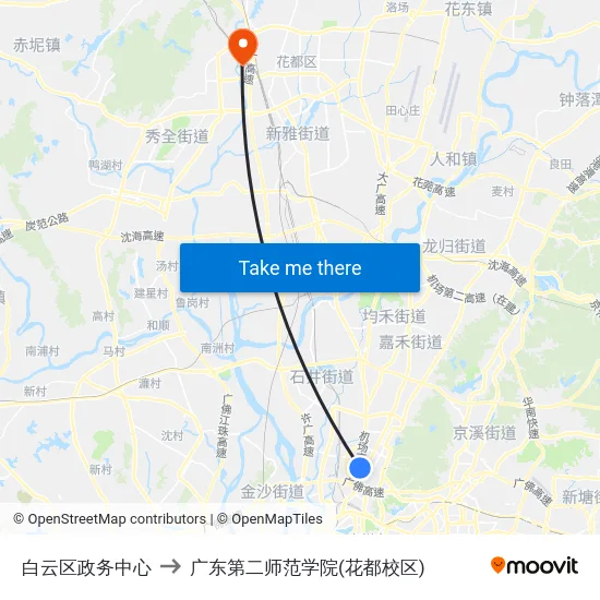 白云区政务中心 to 广东第二师范学院(花都校区) map