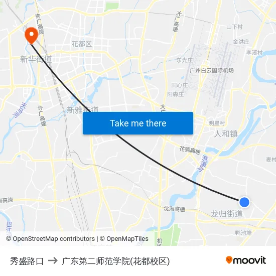 秀盛路口 to 广东第二师范学院(花都校区) map