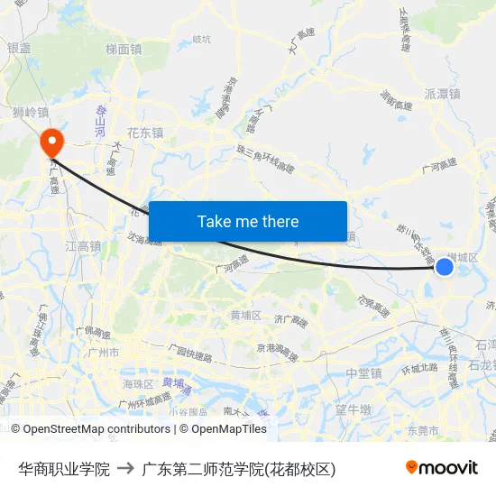 华商职业学院 to 广东第二师范学院(花都校区) map