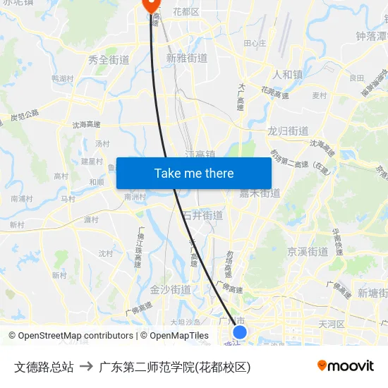 文德路总站 to 广东第二师范学院(花都校区) map