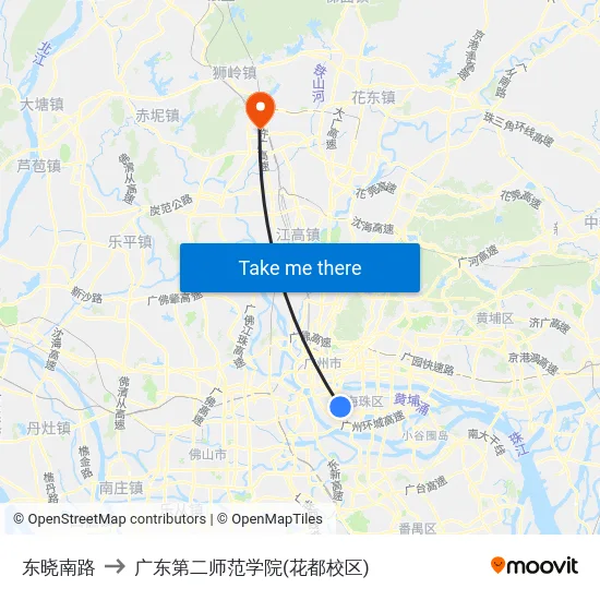 东晓南路 to 广东第二师范学院(花都校区) map