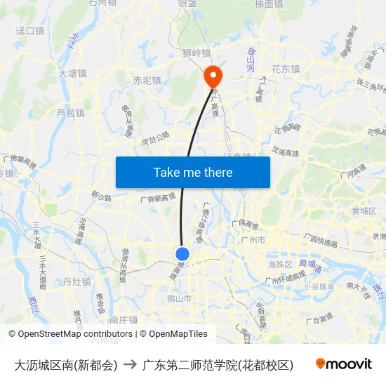 大沥城区南(新都会) to 广东第二师范学院(花都校区) map