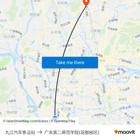 九江汽车客运站 to 广东第二师范学院(花都校区) map