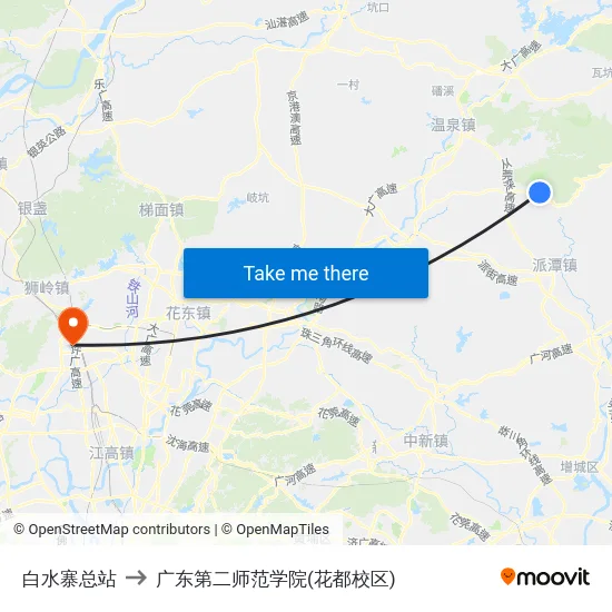 白水寨总站 to 广东第二师范学院(花都校区) map