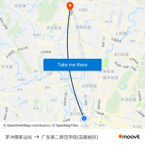 罗冲围客运站 to 广东第二师范学院(花都校区) map