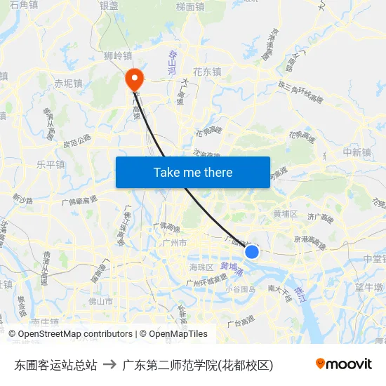东圃客运站总站 to 广东第二师范学院(花都校区) map