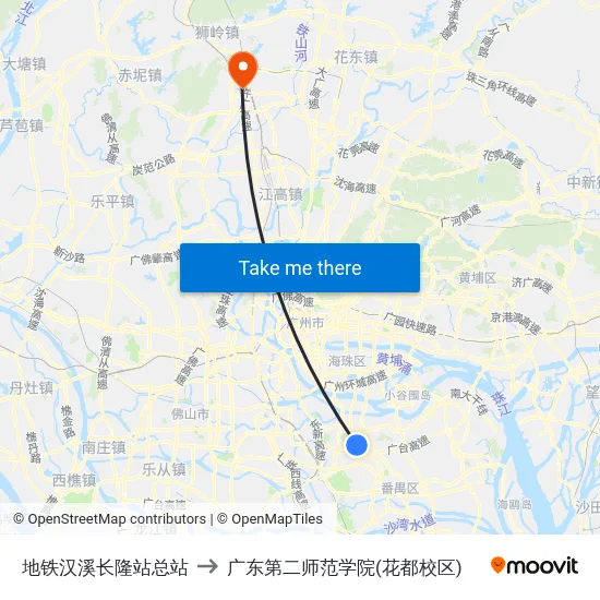 地铁汉溪长隆站总站 to 广东第二师范学院(花都校区) map
