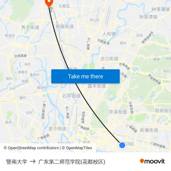 暨南大学 to 广东第二师范学院(花都校区) map