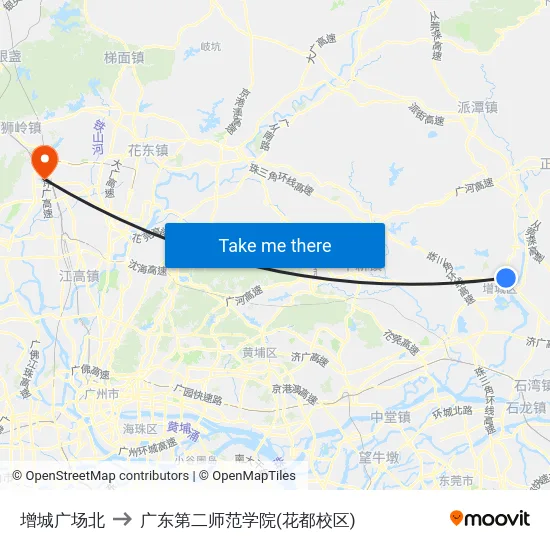 增城广场北 to 广东第二师范学院(花都校区) map