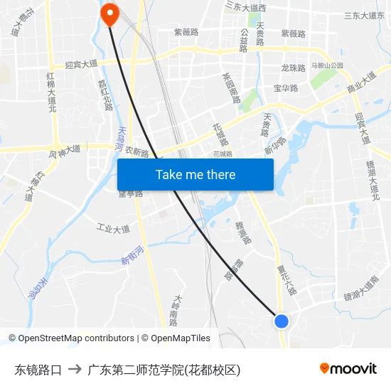 东镜路口 to 广东第二师范学院(花都校区) map